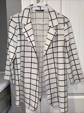 SHEIN Cream Blazer with Black Windowpane Check